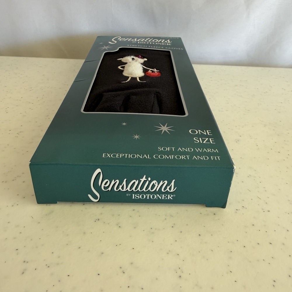 Sensations by Isotoner Womens Stretch Fleece Gloves Doggy Diva‎ Poodle Black OS - Picture 5 of 8